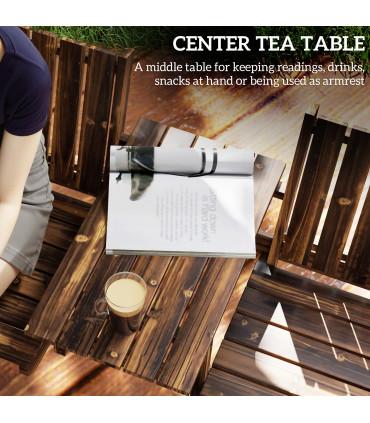 Outsunny 2-Seater Wooden Garden Bench with Armrest, Carbonised Finish