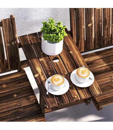 Outsunny 2-Seater Wooden Garden Bench with Armrest, Carbonised Finish