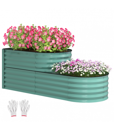 Outsunny 2-Tier Galvanised Raised Garden Bed with Safety Edging, Dark Green