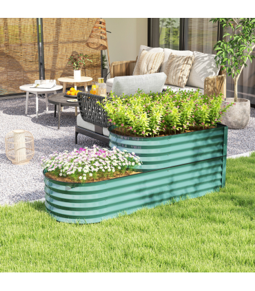 Outsunny 2-Tier Galvanised Raised Garden Bed with Safety Edging, Dark Green