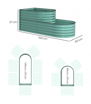 Outsunny 2-Tier Galvanised Raised Garden Bed with Safety Edging, Dark Green