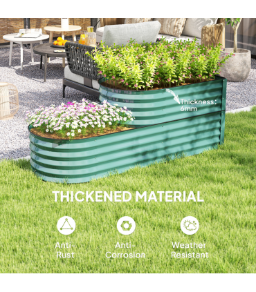 Outsunny 2-Tier Galvanised Raised Garden Bed with Safety Edging, Dark Green