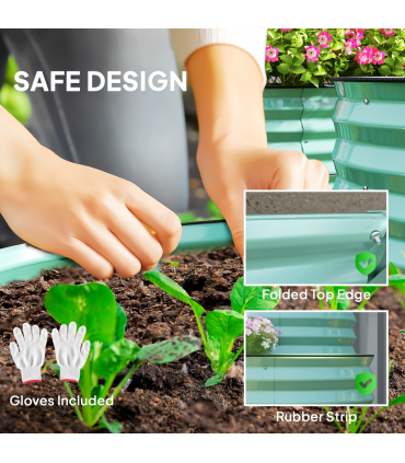 Outsunny 2-Tier Galvanised Raised Garden Bed with Safety Edging, Dark Green