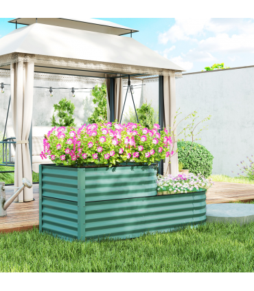 Outsunny 2-Tier Galvanised Raised Garden Bed with Safety Edging, Dark Green