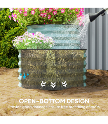 Outsunny 2-Tier Galvanised Raised Garden Bed with Safety Edging, Dark Green