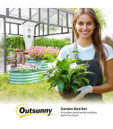 Outsunny 2-Tier Galvanised Raised Garden Bed with Safety Edging, Dark Green