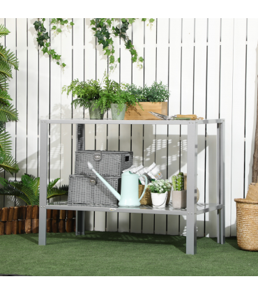 Outsunny 2-Tier Plant Stand Storage Organizer Steel Display Shelf for Patio