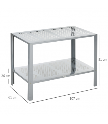 Outsunny 2-Tier Plant Stand Storage Organizer Steel Display Shelf for Patio