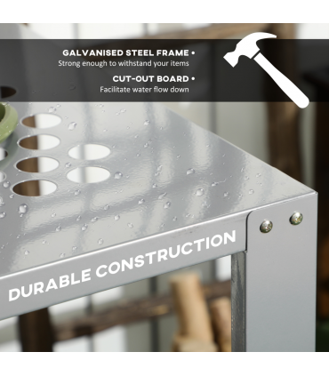 Outsunny 2-Tier Plant Stand Storage Organizer Steel Display Shelf for Patio