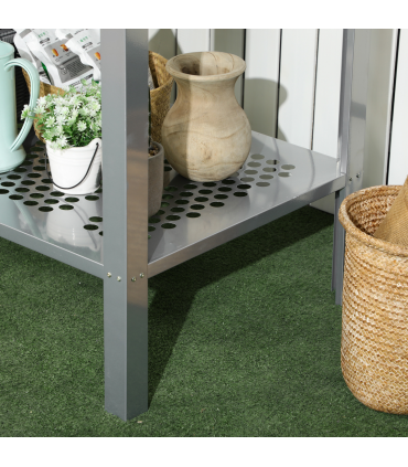 Outsunny 2-Tier Plant Stand Storage Organizer Steel Display Shelf for Patio