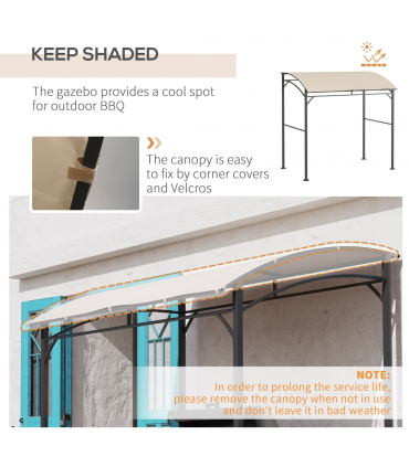 Outsunny 2.2 x 1.5 m BBQ Gazebo Tent Sun Shade with Canopy and 10 Hooks, Beige