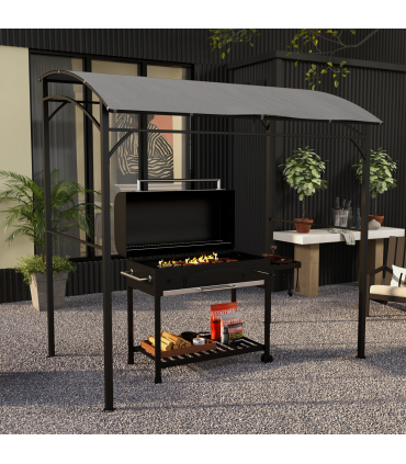 Outsunny 2.2 x 1.5 m BBQ Gazebo Tent Sun Shade with Canopy and 10 Hooks, Grey