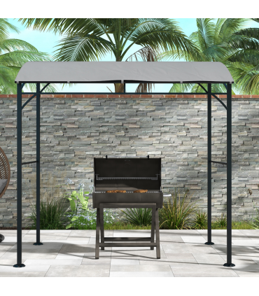 Outsunny 2.2 x 1.5 m BBQ Gazebo Tent Sun Shade with Canopy and 10 Hooks, Grey
