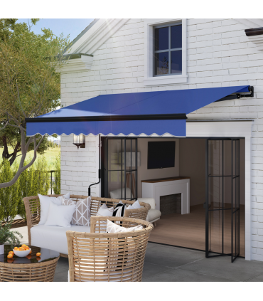 Outsunny 2.5 x 2m Electric Awning with LED Light and Remote Controller Blue