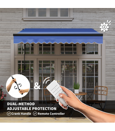 Outsunny 2.5 x 2m Electric Awning with LED Light and Remote Controller Blue