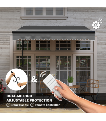 Outsunny 2.5 x 2m Electric Awning with LED Light and Remote Controller Grey