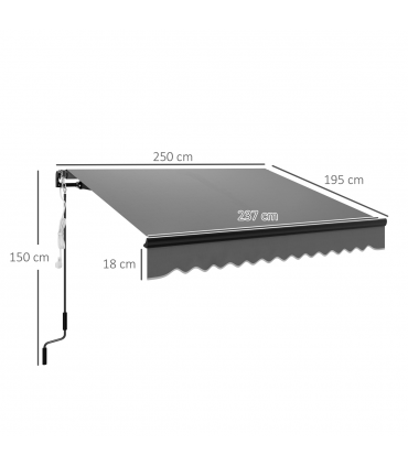 Outsunny 2.5 x 2m Electric Awning with LED Light and Remote Controller Grey
