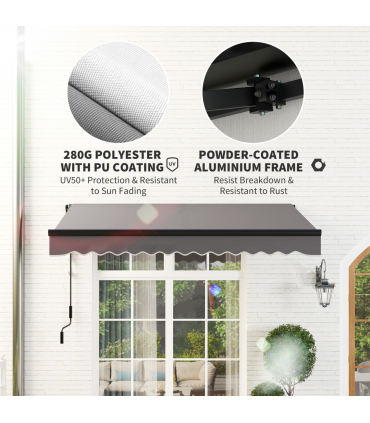 Outsunny 2.5 x 2m Electric Awning with LED Light and Remote Controller Grey