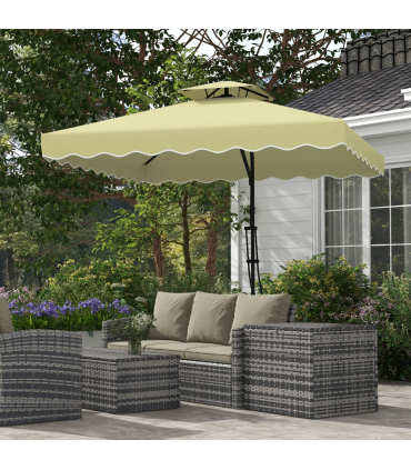 Outsunny 2.5m Square Cantilever Garden Parasol Umbrella with Cross Base, Beige