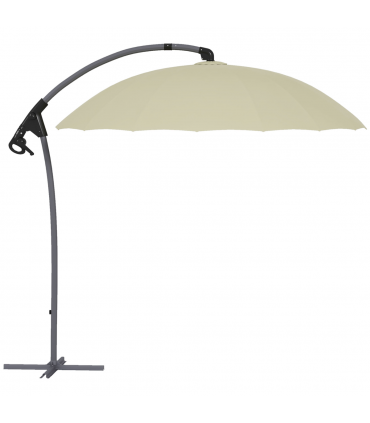 Outsunny 2.7m Cantilever Parasol with Cross Base, Crank Handle, 16 Ribs, Beige