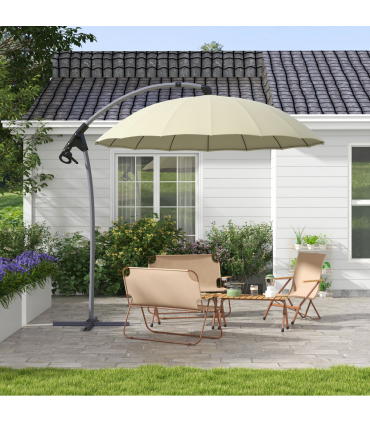 Outsunny 2.7m Cantilever Parasol with Cross Base, Crank Handle, 16 Ribs, Beige