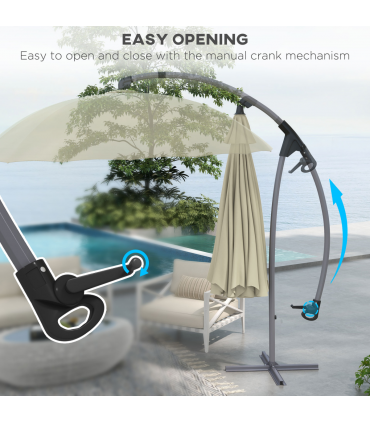 Outsunny 2.7m Cantilever Parasol with Cross Base, Crank Handle, 16 Ribs, Beige