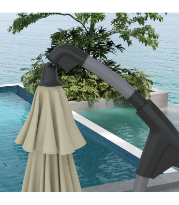 Outsunny 2.7m Cantilever Parasol with Cross Base, Crank Handle, 16 Ribs, Beige