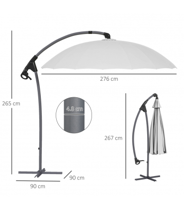 Outsunny 2.7m Cantilever Parasol with Cross Base, Crank Handle, 16 Ribs, Grey