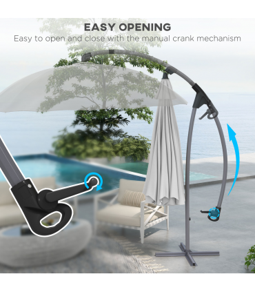 Outsunny 2.7m Cantilever Parasol with Cross Base, Crank Handle, 16 Ribs, Grey