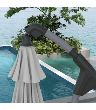 Outsunny 2.7m Cantilever Parasol with Cross Base, Crank Handle, 16 Ribs, Grey