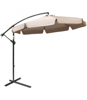 Outsunny 2.7m Garden Cantilever Banana Parasol Sun Shade w/ Crank, Light Brown