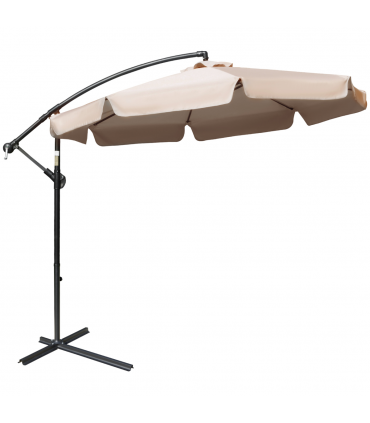 Outsunny 2.7m Garden Cantilever Banana Parasol Sun Shade w/ Crank, Light Brown