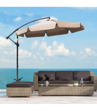 Outsunny 2.7m Garden Cantilever Banana Parasol Sun Shade w/ Crank, Light Brown