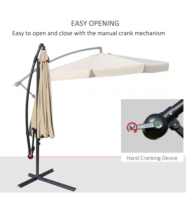 Outsunny 2.7m Garden Cantilever Banana Parasol Sun Shade w/ Crank, Light Brown