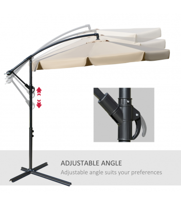 Outsunny 2.7m Garden Cantilever Banana Parasol Sun Shade w/ Crank, Light Brown