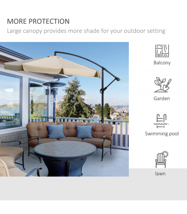 Outsunny 2.7m Garden Cantilever Banana Parasol Sun Shade w/ Crank, Light Brown