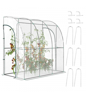 Outsunny 214x118x212cm Walk-In Lean to Wall Tunnel Plastic Greenhouse with Doors
