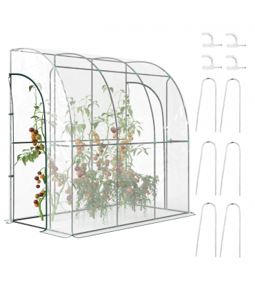 Outsunny 214x118x212cm Walk-In Lean to Wall Tunnel Plastic Greenhouse with Doors