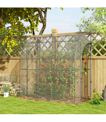 Outsunny 214x118x212cm Walk-In Lean to Wall Tunnel Plastic Greenhouse with Doors