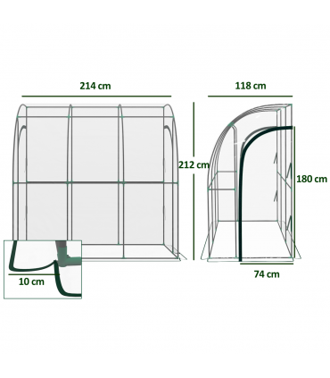 Outsunny 214x118x212cm Walk-In Lean to Wall Tunnel Plastic Greenhouse with Doors