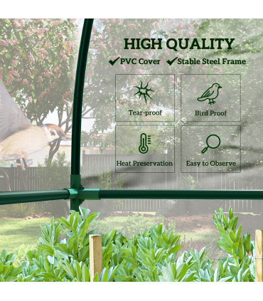 Outsunny 214x118x212cm Walk-In Lean to Wall Tunnel Plastic Greenhouse with Doors