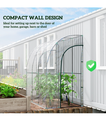 Outsunny 214x118x212cm Walk-In Lean to Wall Tunnel Plastic Greenhouse with Doors
