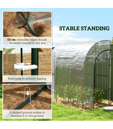 Outsunny 214x118x212cm Walk-In Lean to Wall Tunnel Plastic Greenhouse with Doors