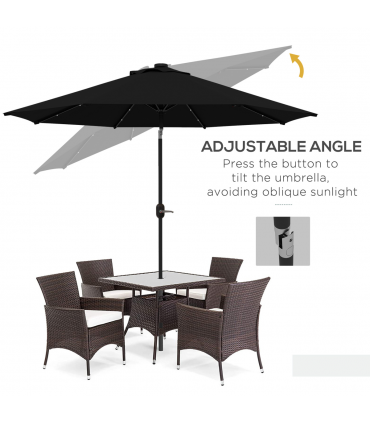 Outsunny 24 LED Solar Powered Parasol Umbrella Garden Tilt Outdoor String Light