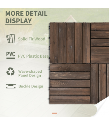 Outsunny 27pc Floor Tiles Interlocking Solid Wood DIY Deck Tiles Outdoor Black