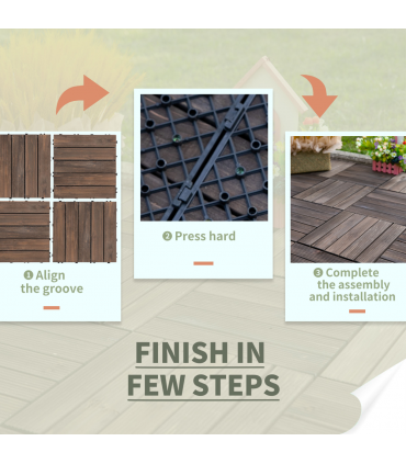 Outsunny 27pc Floor Tiles Interlocking Solid Wood DIY Deck Tiles Outdoor Black
