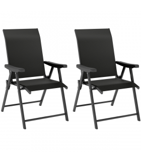 Outsunny 2PCS Folding Chair w/ Breathable Mesh Fabric Seat, Black