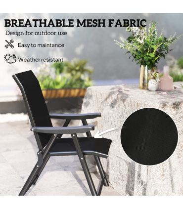 Outsunny 2PCS Folding Chair w/ Breathable Mesh Fabric Seat, Black