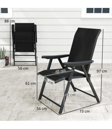 Outsunny 2PCS Folding Chair w/ Breathable Mesh Fabric Seat, Black