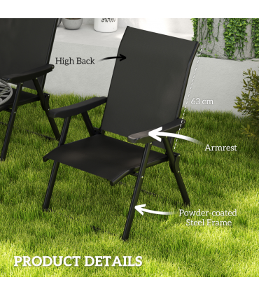 Outsunny 2PCS Folding Chair w/ Breathable Mesh Fabric Seat, Black